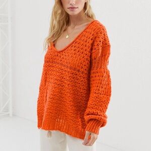 Free People oversized chunky wool blend open knit sweater. EUC